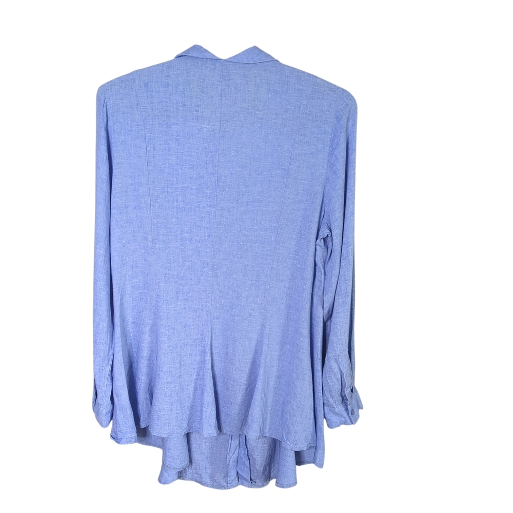 Patrizia Luca Milano Blue Chambray Button‑Up Top Linen Blend Sz M Flared Hem - Picture 2 of 8